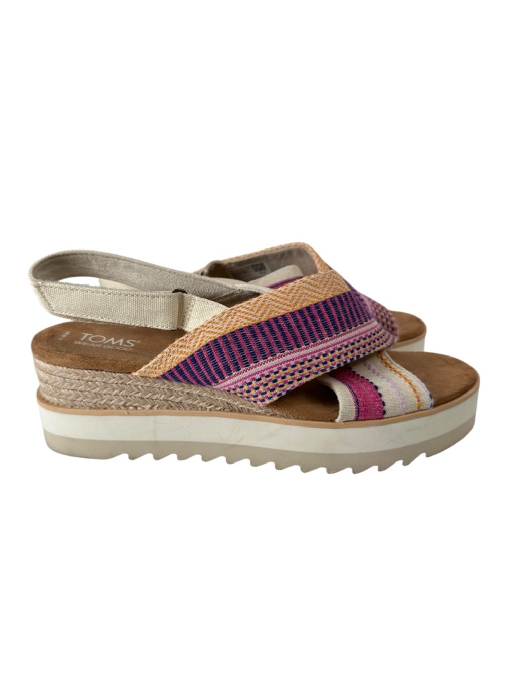 TOMS Diana Platform Wedge Sandals Fuchsia Stripe Espadrille Resortwear 10